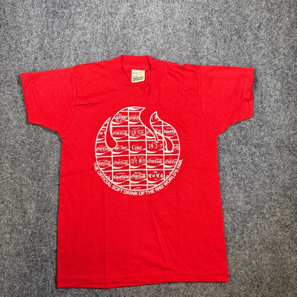 Screen Stars 1982 World's Fair Coca-Cola T-Shirt Kids 10-12 Red Vintage USA